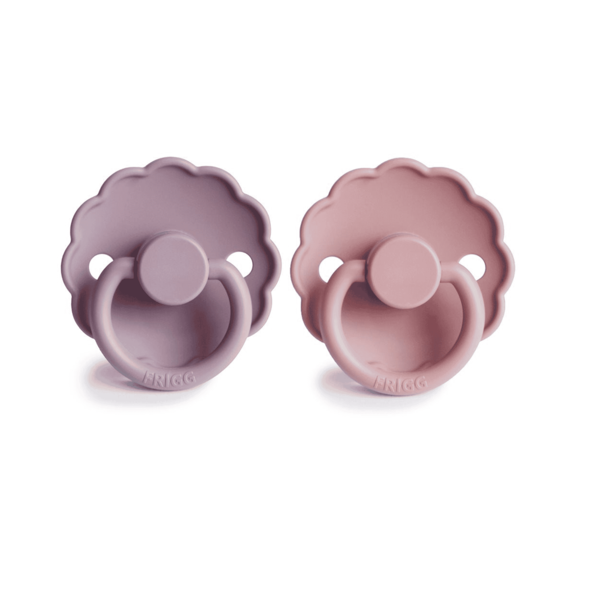 FRIGG Daisy Pacifier Round 2-Pack Silicone - Size 1 (0-6 Months) - Baby Pink & Soft Lilac