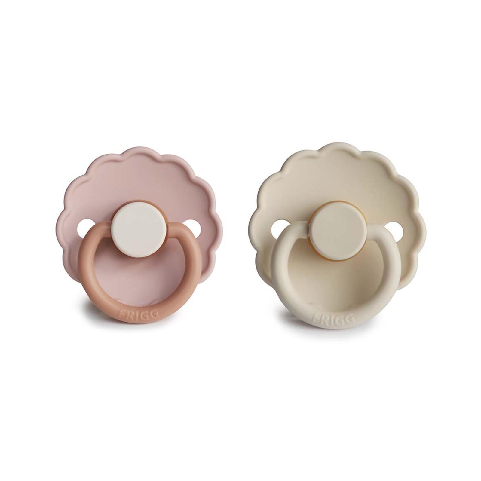 FRIGG Daisy Round Natural Rubber Pacifier 2-Pack | Floral Scalloped Design for Breast-Like Comfort