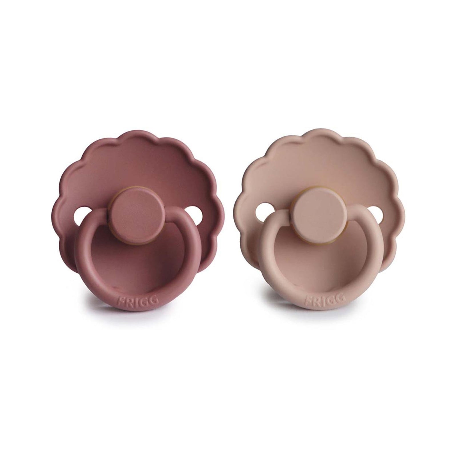 FRIGG Daisy Round Natural Rubber Pacifier 2-Pack | Floral Scalloped Design for Breast-Like Comfort