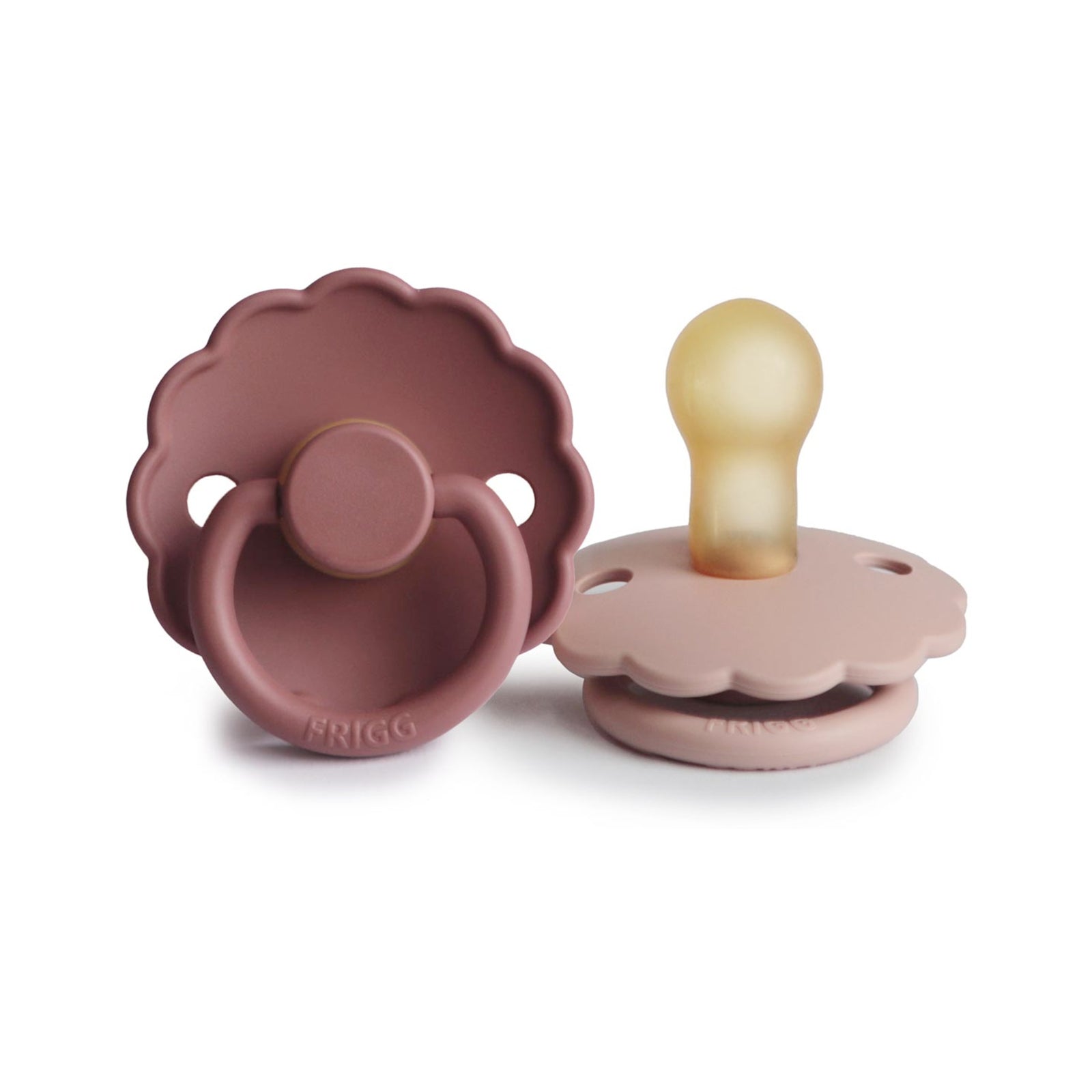 FRIGG Daisy Round Natural Rubber Pacifier 2-Pack | Floral Scalloped Design for Breast-Like Comfort
