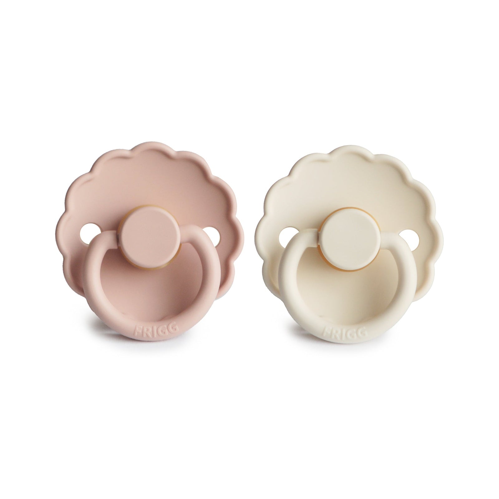 FRIGG Daisy Round Natural Rubber Pacifier 2-Pack | Floral Scalloped Design for Breast-Like Comfort