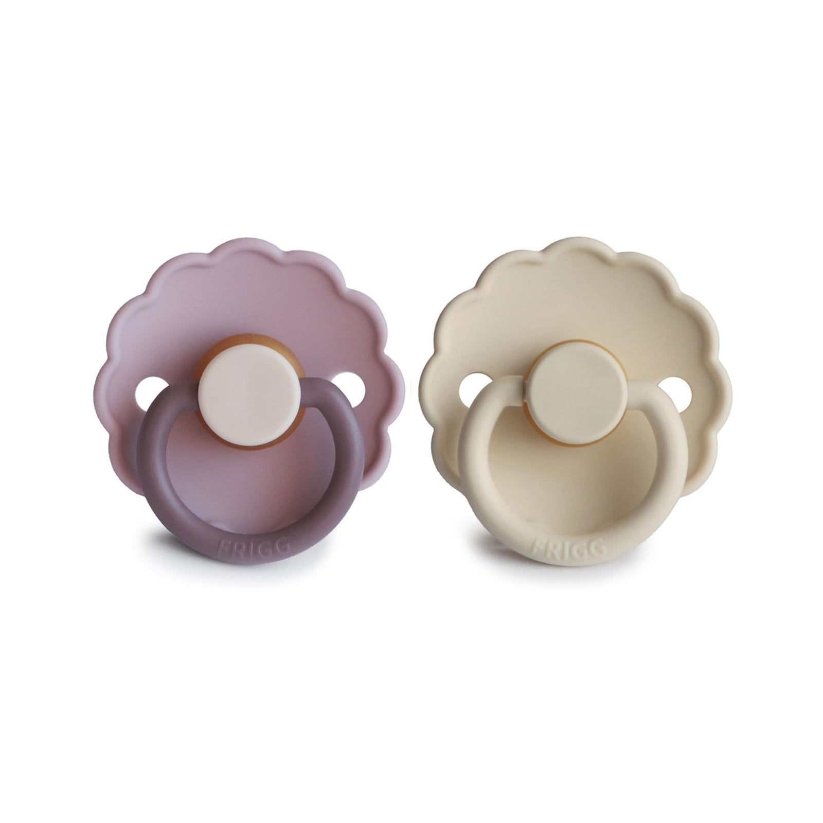 FRIGG Daisy Round Natural Rubber Pacifier 2-Pack | Floral Scalloped Design for Breast-Like Comfort