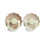 FRIGG Daisy Round Night Silicone Pacifier 2-Pack | Glow-in-the-Dark Scalloped Design
