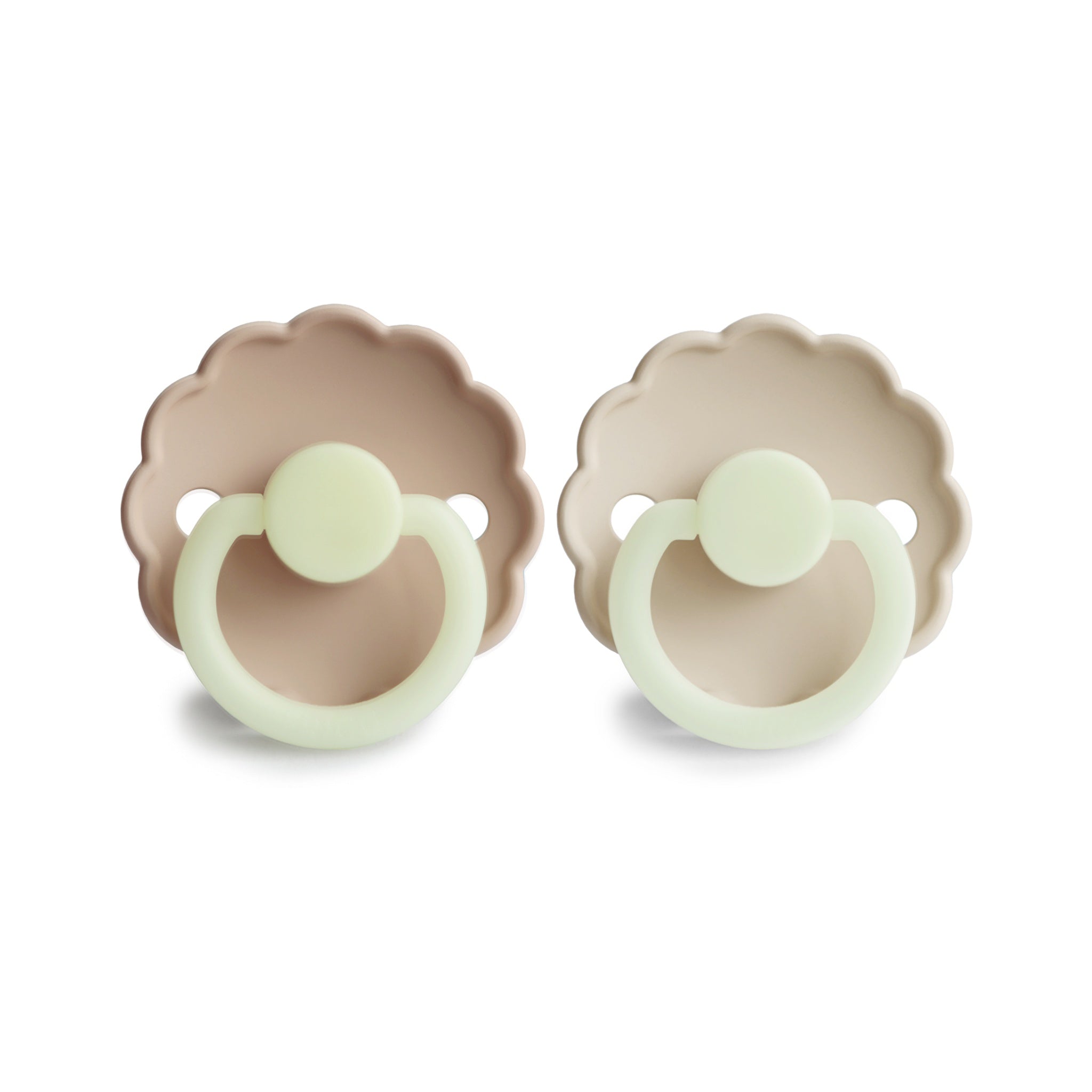 FRIGG Daisy Round Night Silicone Pacifier 2-Pack | Glow-in-the-Dark Scalloped Design