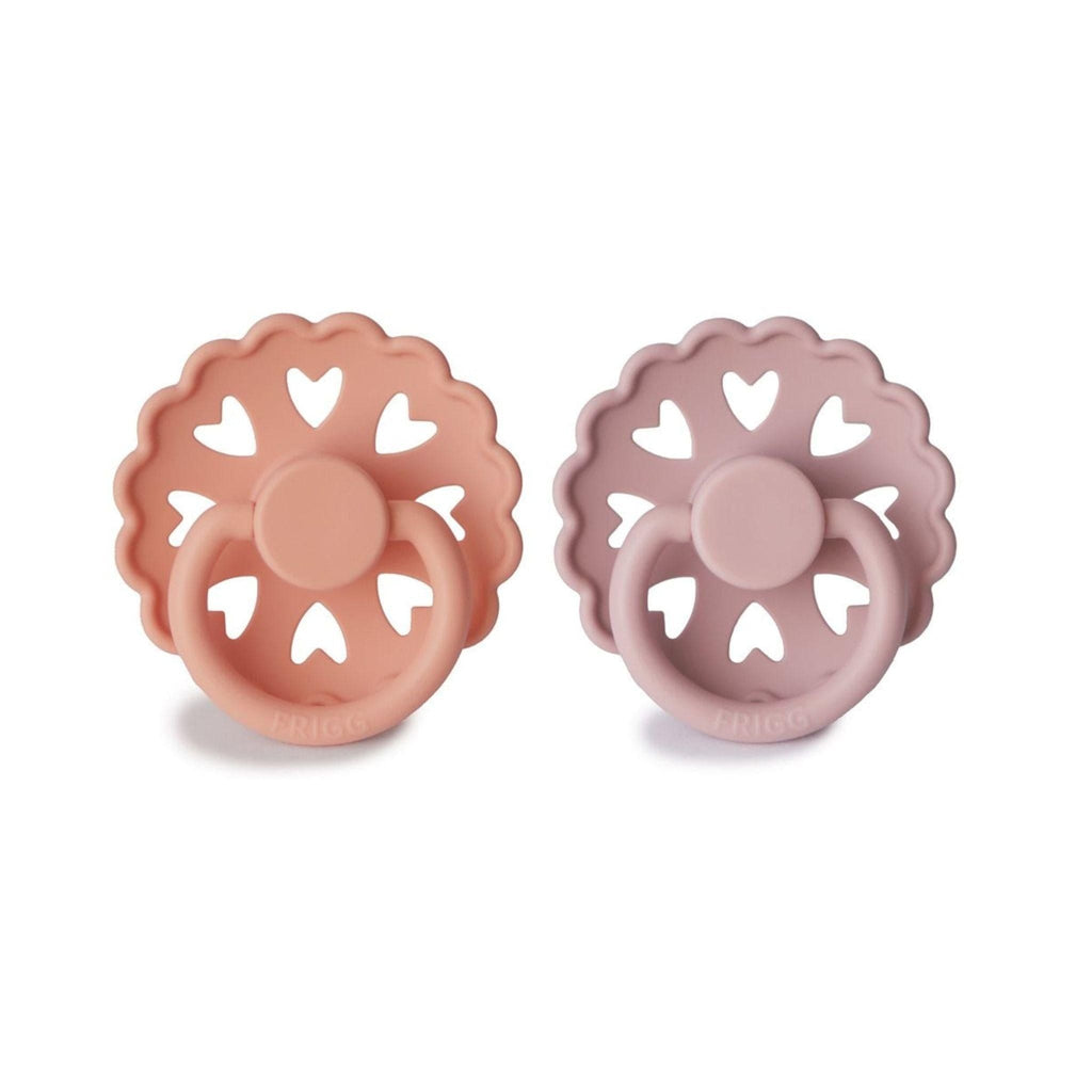FRIGG Fairytale Pacifier Round 2-Pack Silicone - Size 1 (0-6 Months) - Pretty in Peach and Primrose