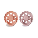 FRIGG Fairytale Pacifier Round 2-Pack Silicone - Size 1 (0-6 Months) - Pretty in Peach and Primrose