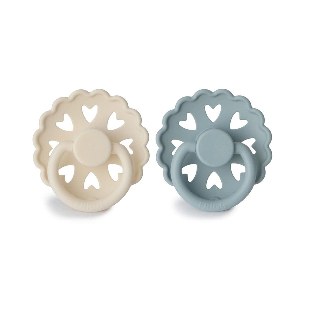 FRIGG Fairytale Pacifier Round 2-Pack Silicone - Size 2 (6-18 Months) - Cream and Stone Blue