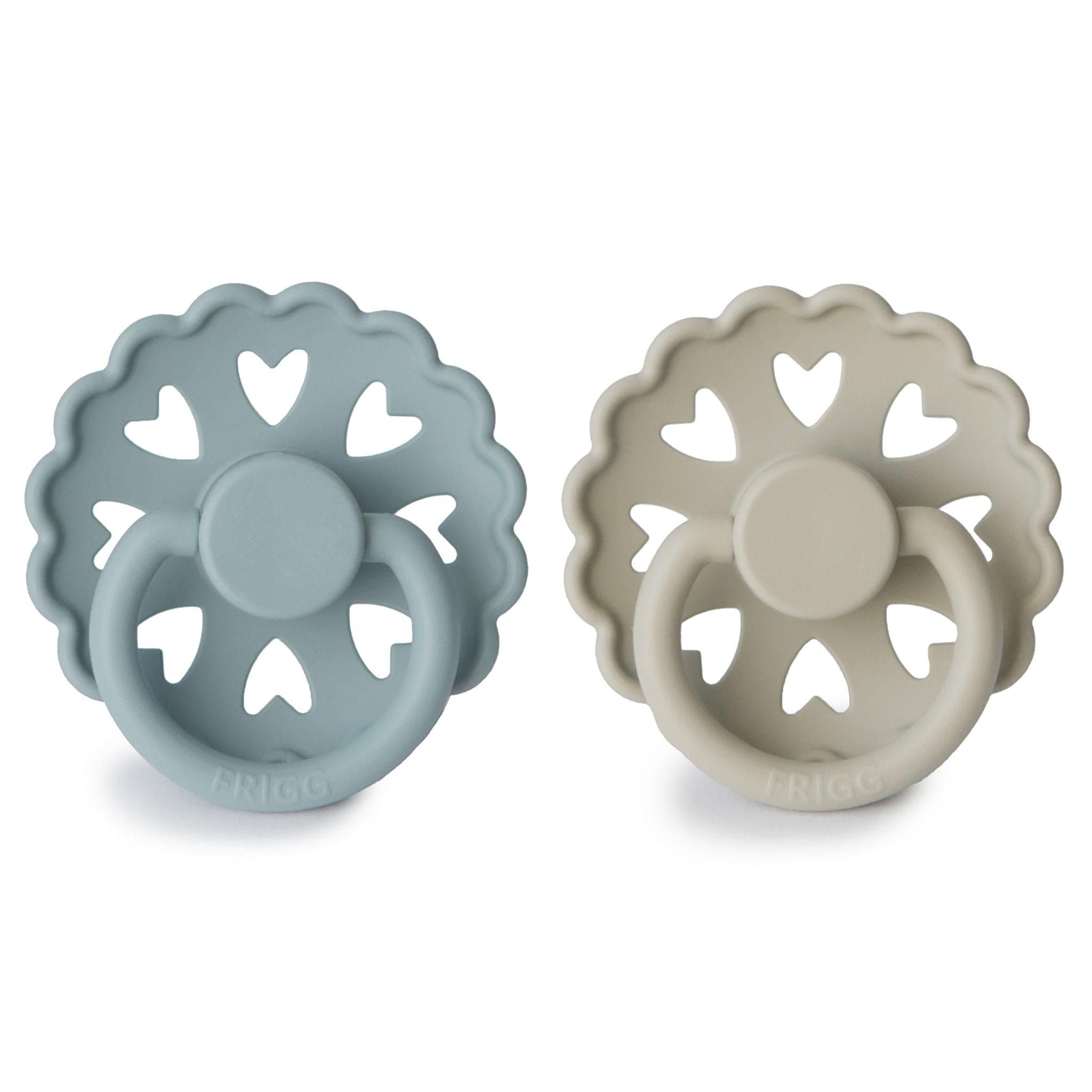 FRIGG Fairytale Pacifier Round 2-Pack Silicone - Size 2 (6-18 Months) - Stone Blue & Willow Grey