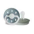 FRIGG Moon Phase Night Pacifier Round 2-Pack Silicone - Size 1 (0-6 Months) - Stone Blue & Sage