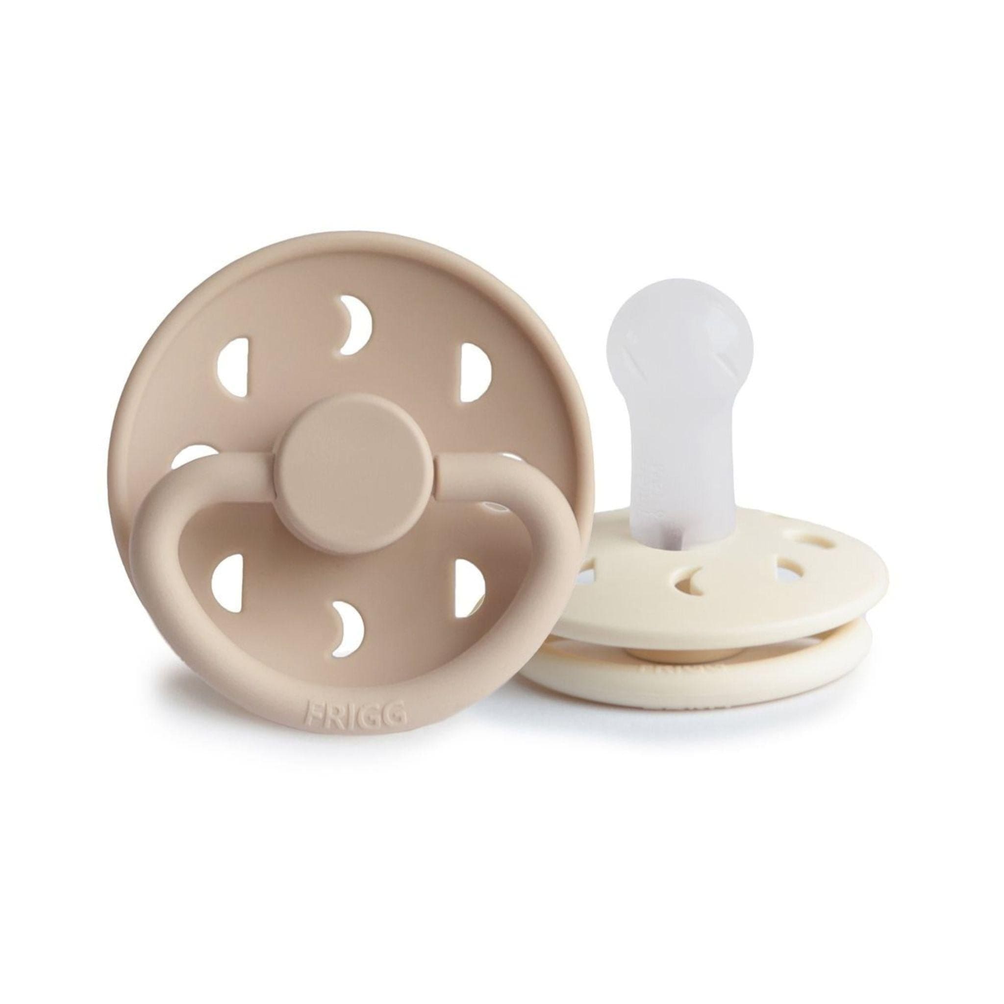 FRIGG Moon Phase Pacifier Round 2-Pack Silicone - Size 2 (6-18 Months) - Cream & Croissant