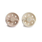 FRIGG Moon Phase Pacifier Round 2-Pack Silicone - Size 2 (6-18 Months) - Cream & Croissant