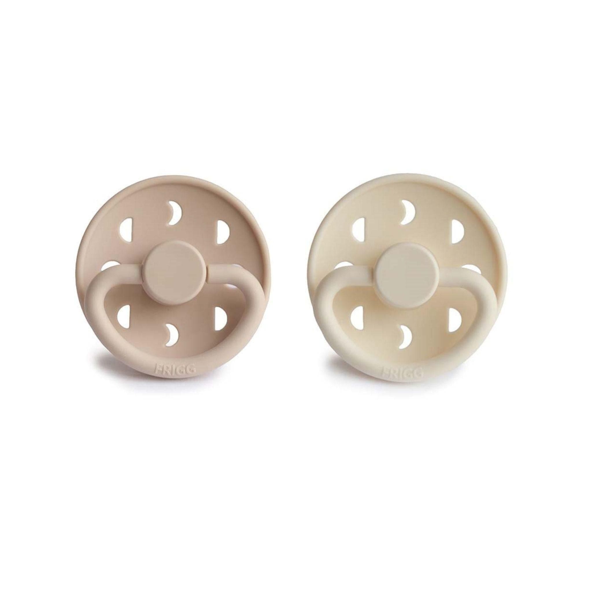 FRIGG Moon Phase Pacifier Round 2-Pack Silicone - Size 2 (6-18 Months) - Cream & Croissant