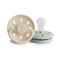 FRIGG Moon Phase Pacifier Round 2-Pack Silicone - Size 1 (0-6 Months) - Cream & Sage