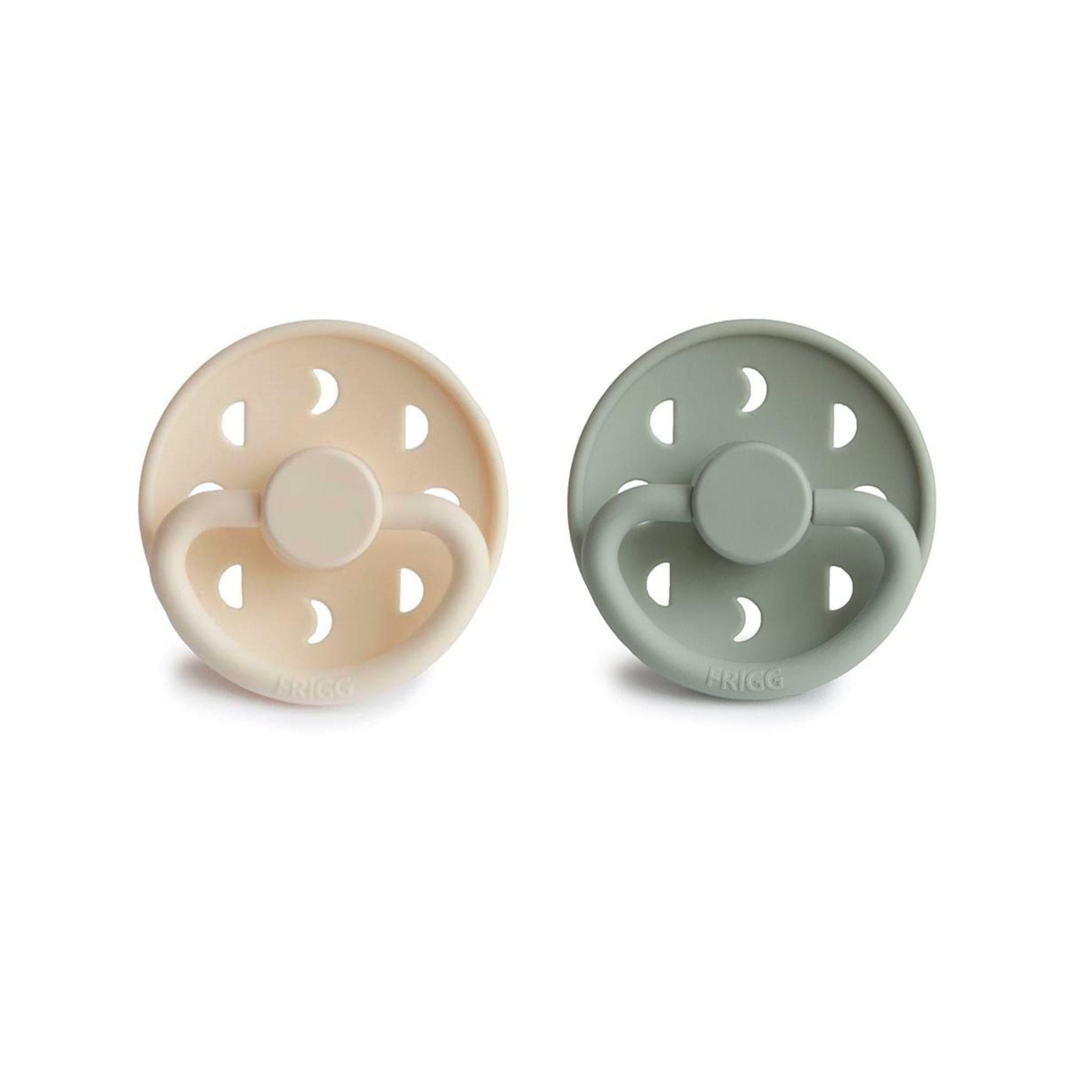 FRIGG Moon Phase Pacifier Round 2-Pack Silicone - Size 1 (0-6 Months) - Cream & Sage