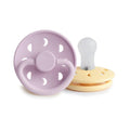 FRIGG Moon Phase Pacifier Round 2-Pack Silicone - Size 1 (0-6 Months) - Pale Daffodil & Soft Lilac