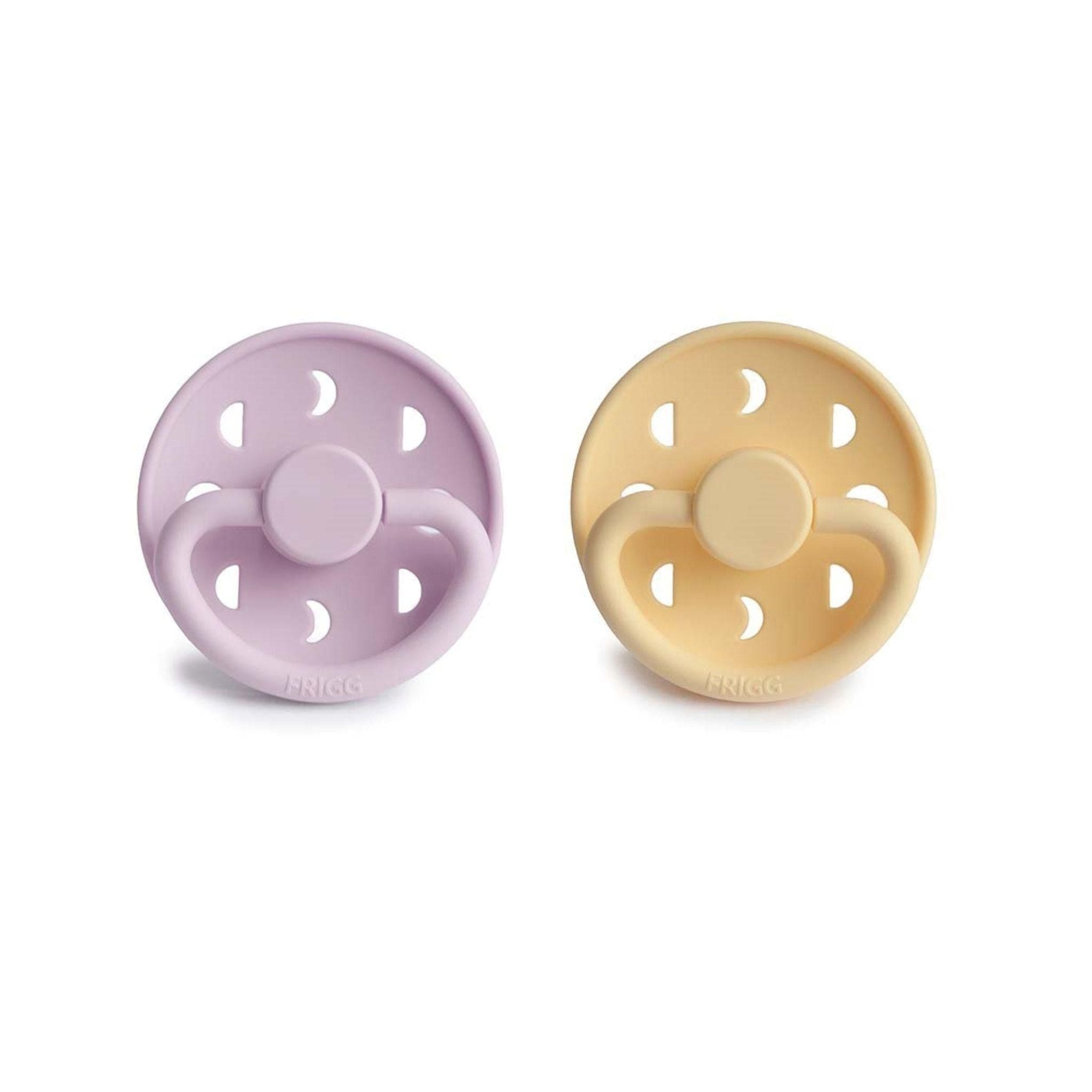 FRIGG Moon Phase Pacifier Round 2-Pack Silicone - Size 1 (0-6 Months) - Pale Daffodil & Soft Lilac