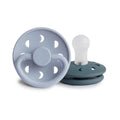 FRIGG Moon Phase Pacifier Round 2-Pack Silicone - Size 1 (0-6 Months) - Powder Blue & Slate