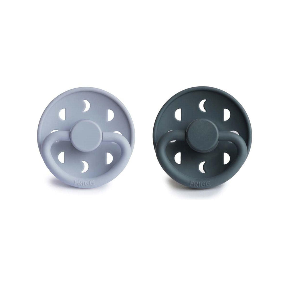 FRIGG Moon Phase Pacifier Round 2-Pack Silicone - Size 1 (0-6 Months) - Powder Blue & Slate