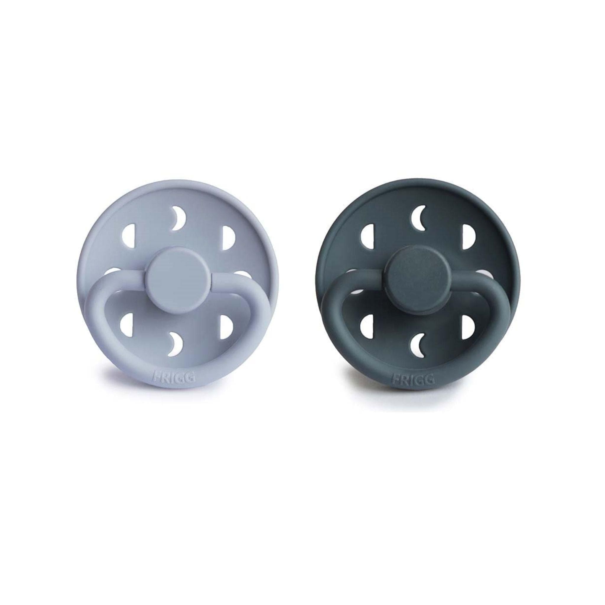FRIGG Moon Phase Pacifier Round 2-Pack Silicone - Size 1 (0-6 Months) - Powder Blue & Slate