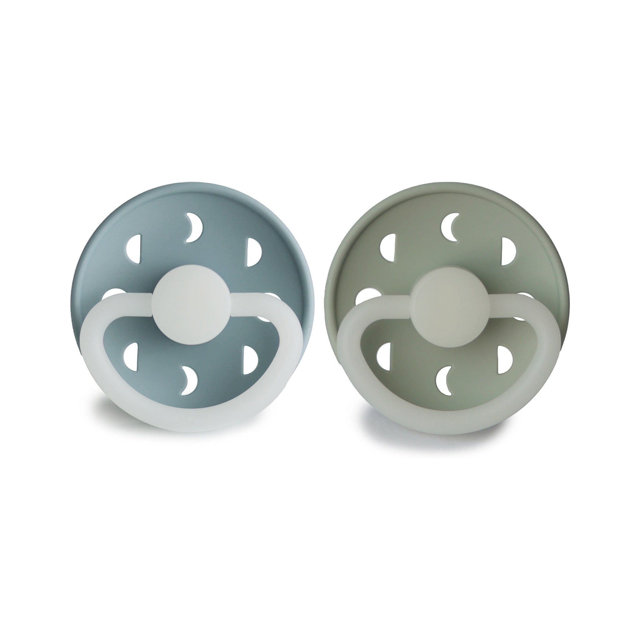 FRIGG Moon Phase Round Night Silicone Pacifier 2-Pack | Glow-in-the-Dark Duo for Peaceful Nights
