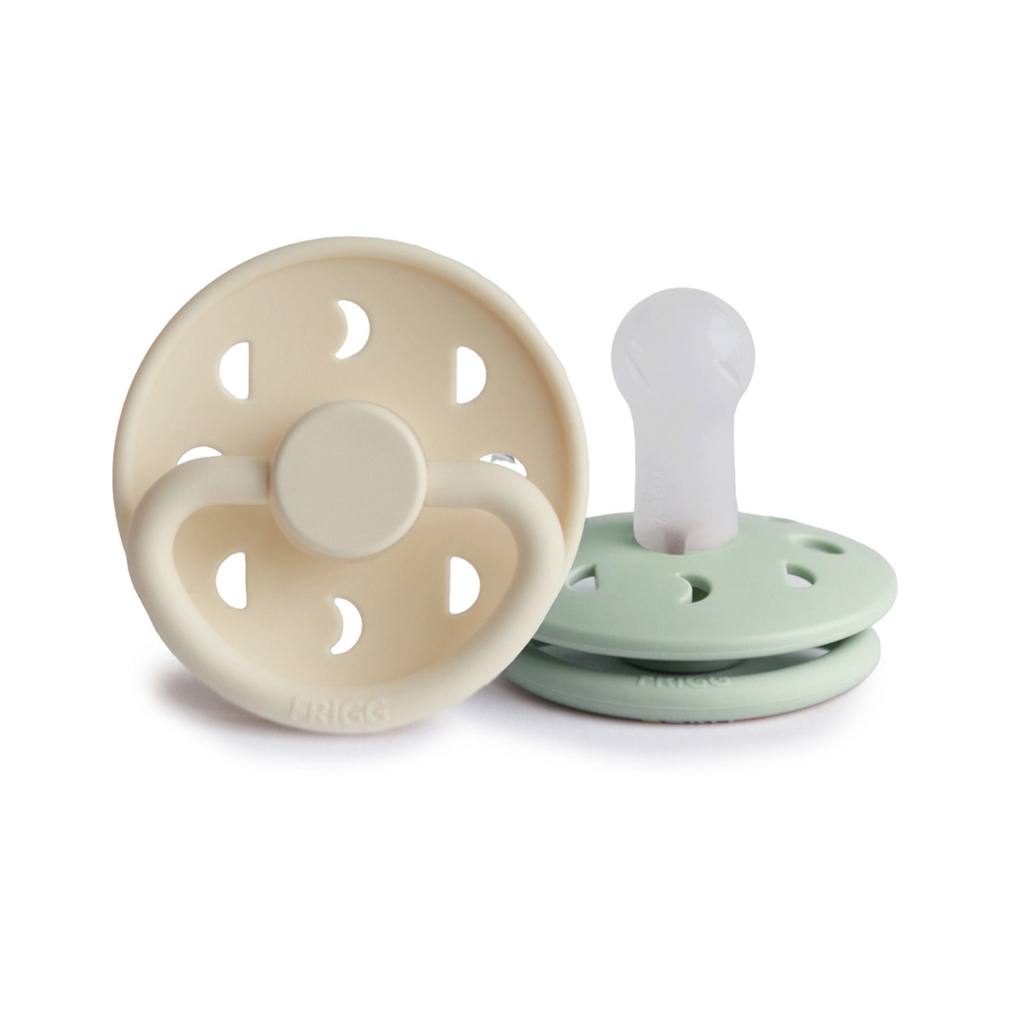 FRIGG Moon Phase Round Silicone Pacifier 2-Pack | Celestial Design for Seamless Soothing