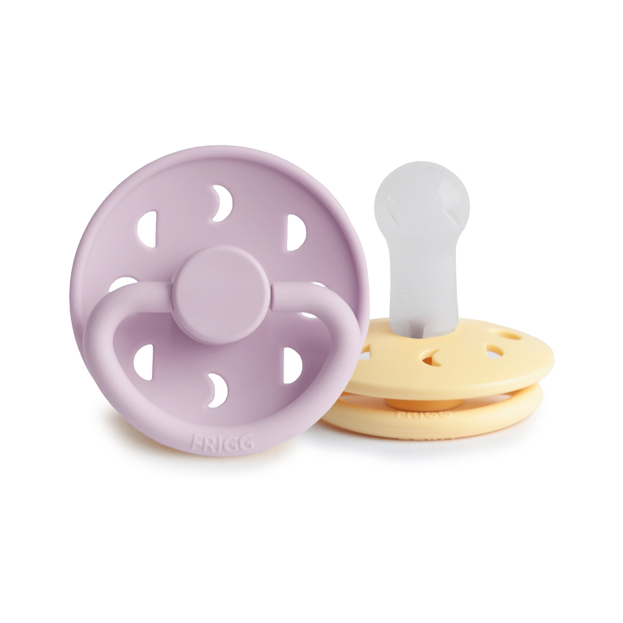 FRIGG Moon Phase Round Silicone Pacifier 2-Pack | Celestial Design for Seamless Soothing
