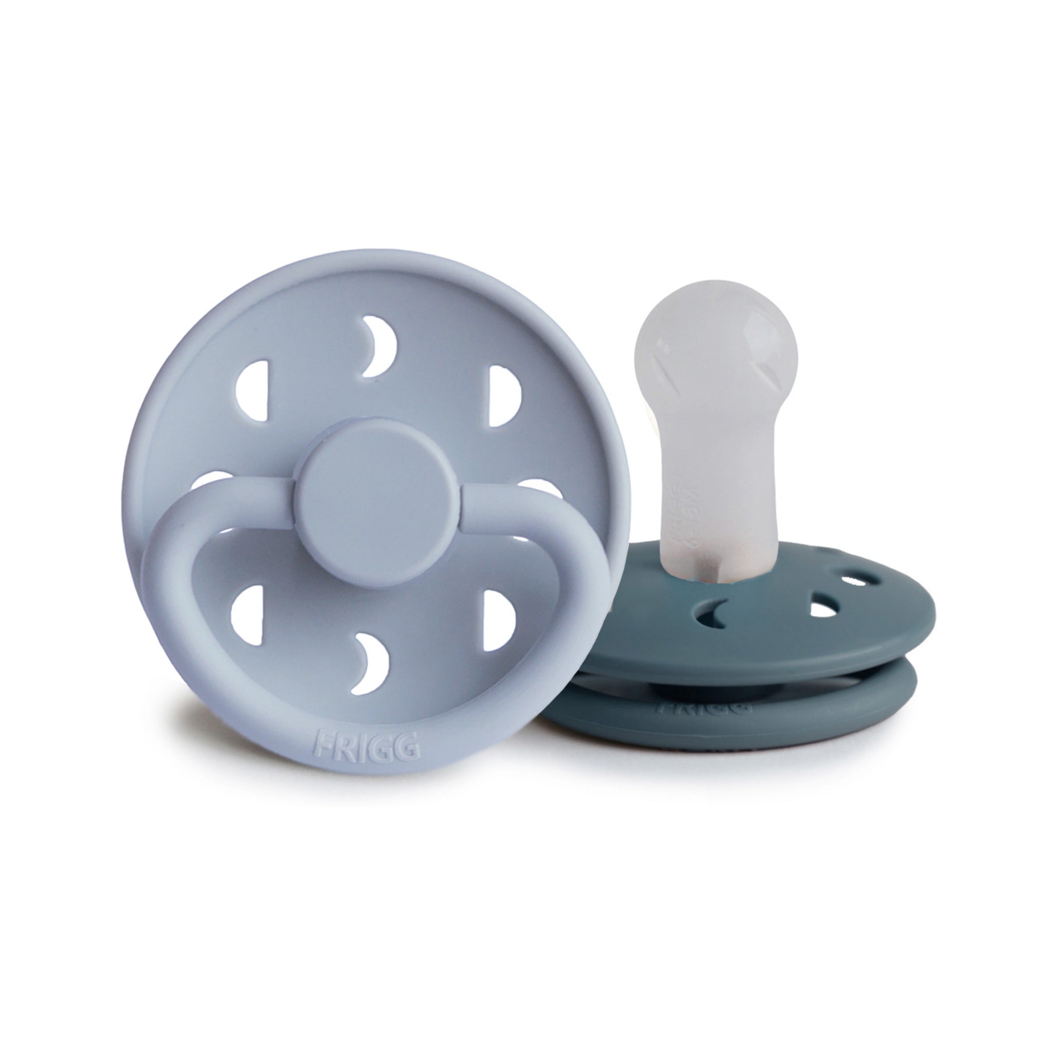 FRIGG Moon Phase Round Silicone Pacifier 2-Pack | Celestial Design for Seamless Soothing