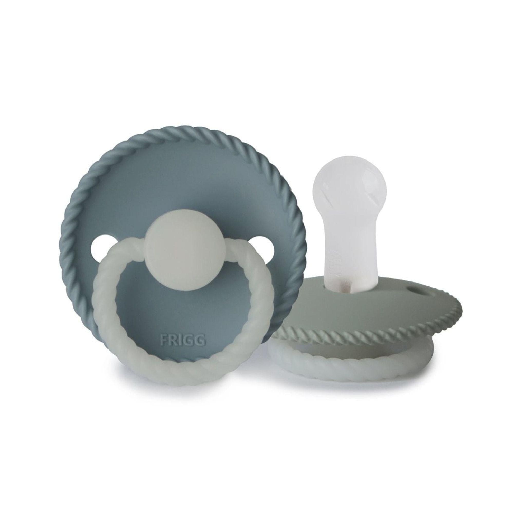 FRIGG Rope Night Pacifier Round 2-Pack Silicone - Size 2 (6-18 Months) - Stone Blue & Sage