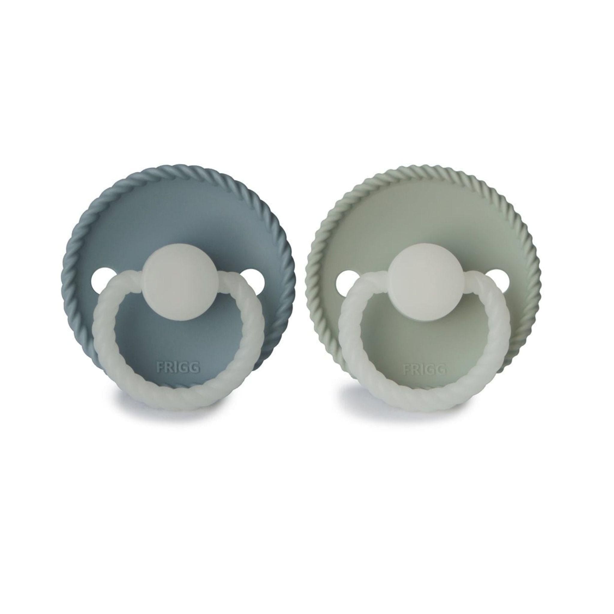 FRIGG Rope Night Pacifier Round 2-Pack Silicone - Size 2 (6-18 Months) - Stone Blue & Sage