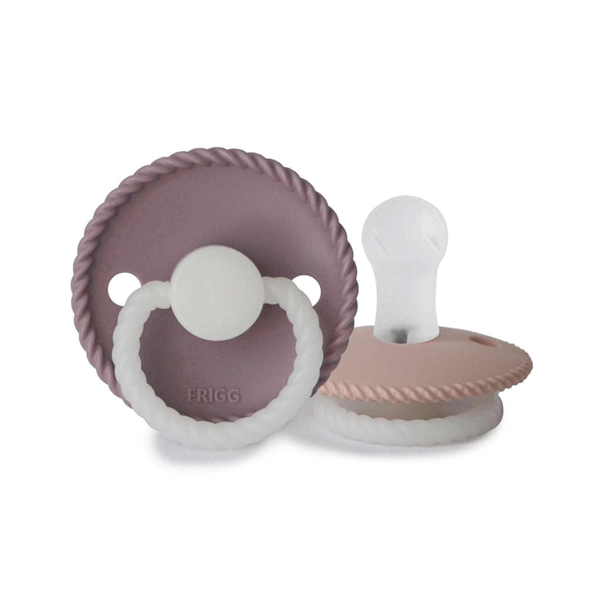FRIGG Rope Night Pacifier Round 2-Pack Silicone - Size 1 (0-6 Months) - Twilight Mauve & Blush