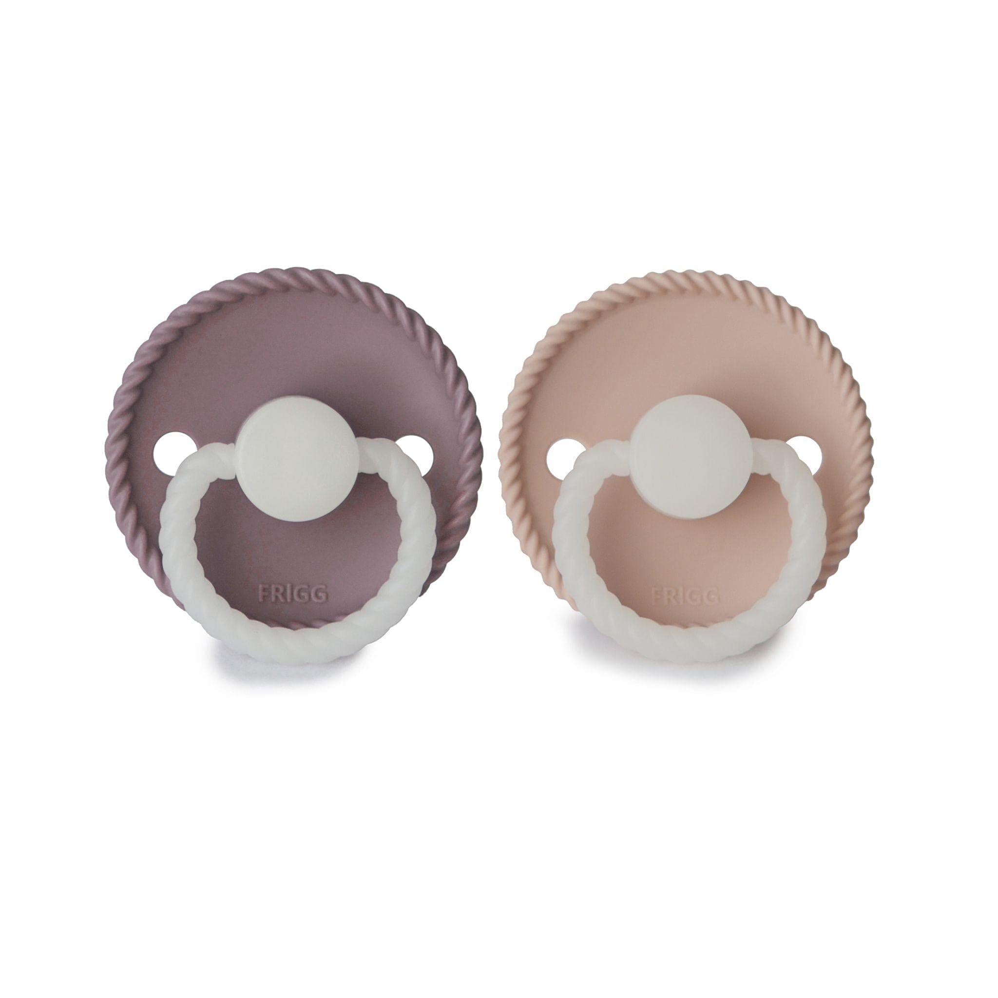 FRIGG Rope Night Pacifier Round 2-Pack Silicone - Size 1 (0-6 Months) - Twilight Mauve & Blush