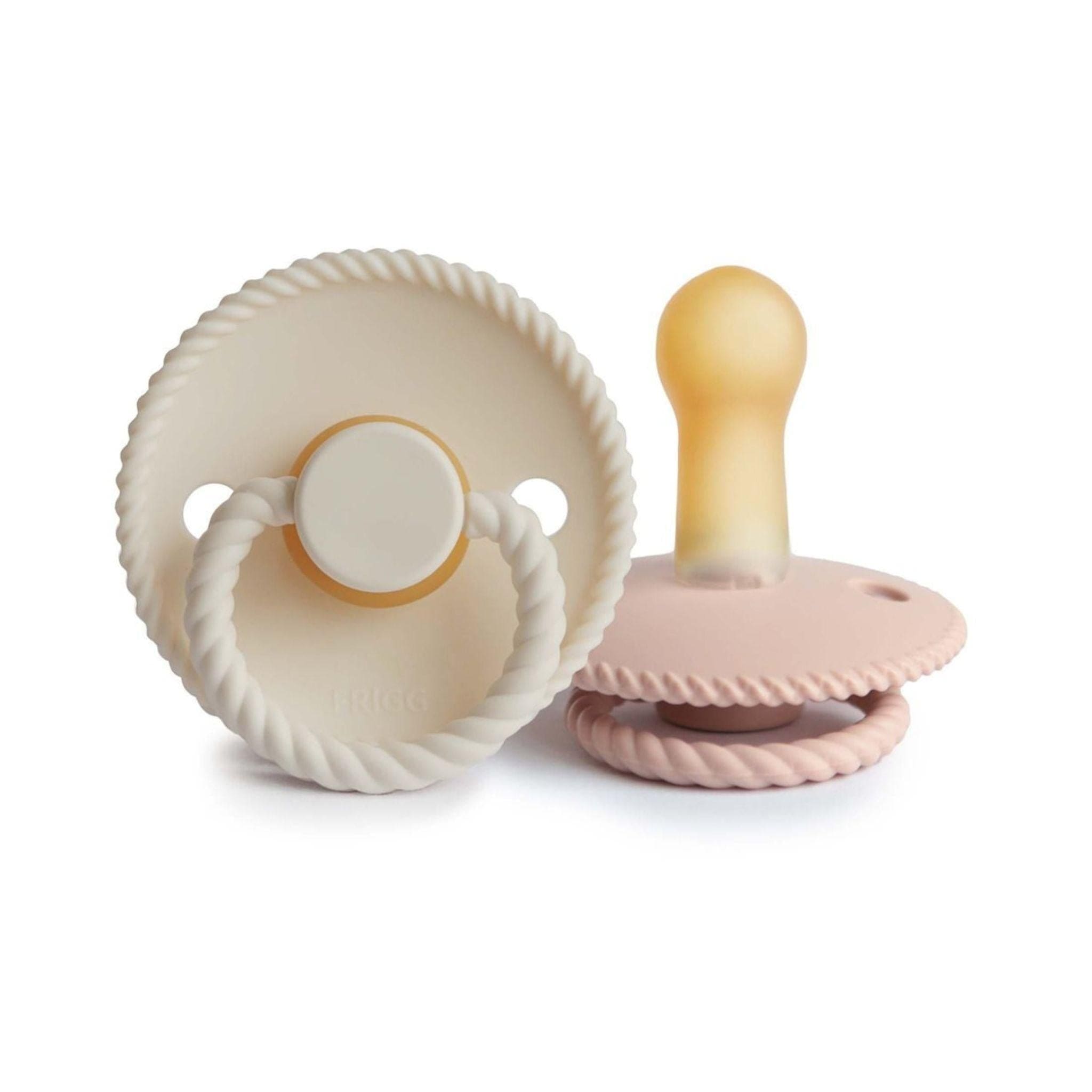 FRIGG Rope Pacifier Round 2-Pack Latex - Size 2 (6-18 Months) - Cream & Blush