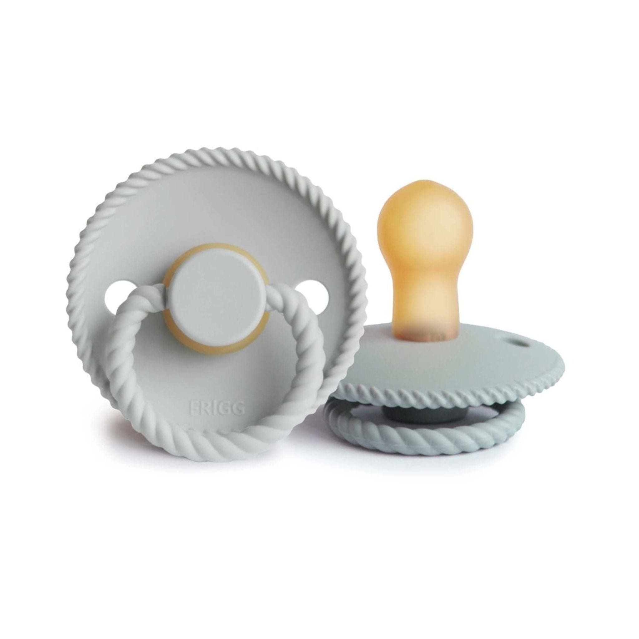 FRIGG Rope Pacifier Round 2-Pack Latex - Size 1 (0-6 Months) -  French Gray & Silver Gray