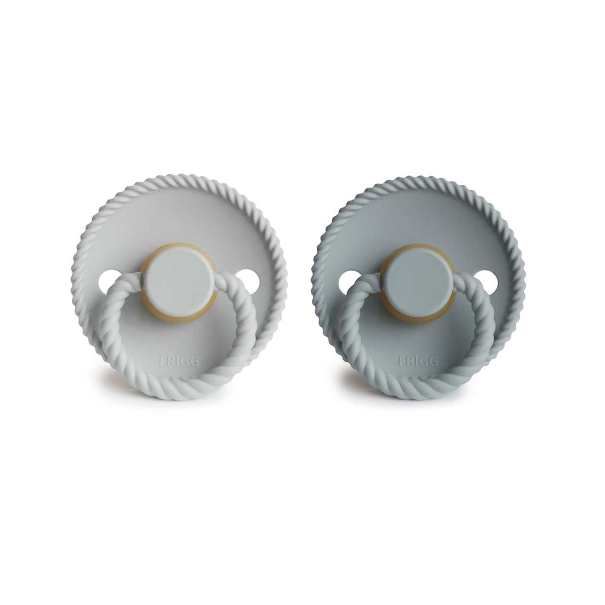 FRIGG Rope Pacifier Round 2-Pack Latex - Size 1 (0-6 Months) -  French Gray & Silver Gray