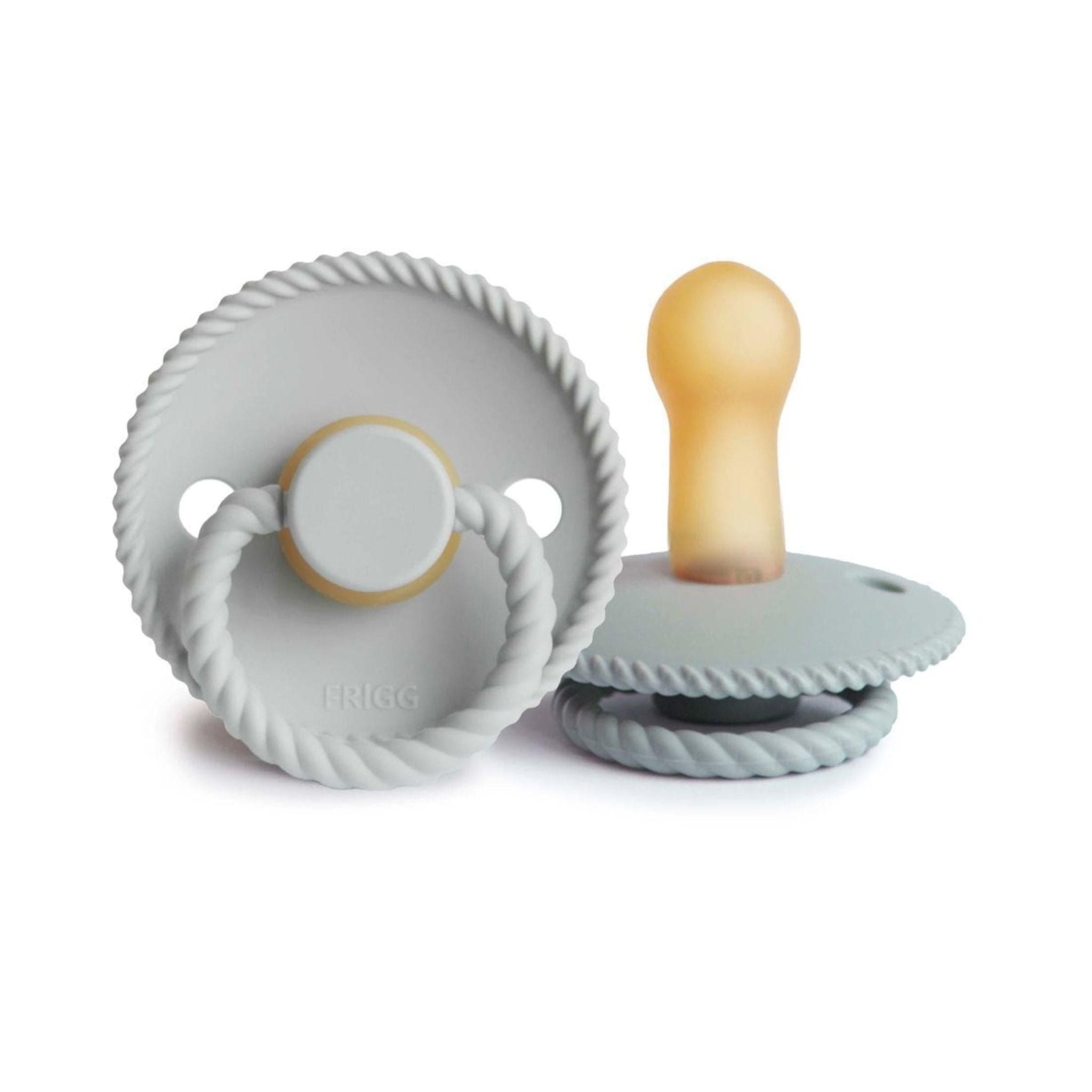 FRIGG Rope Pacifier Round 2-Pack Latex - Size 2 (6-18 Months) - Silver Gray & French Gray