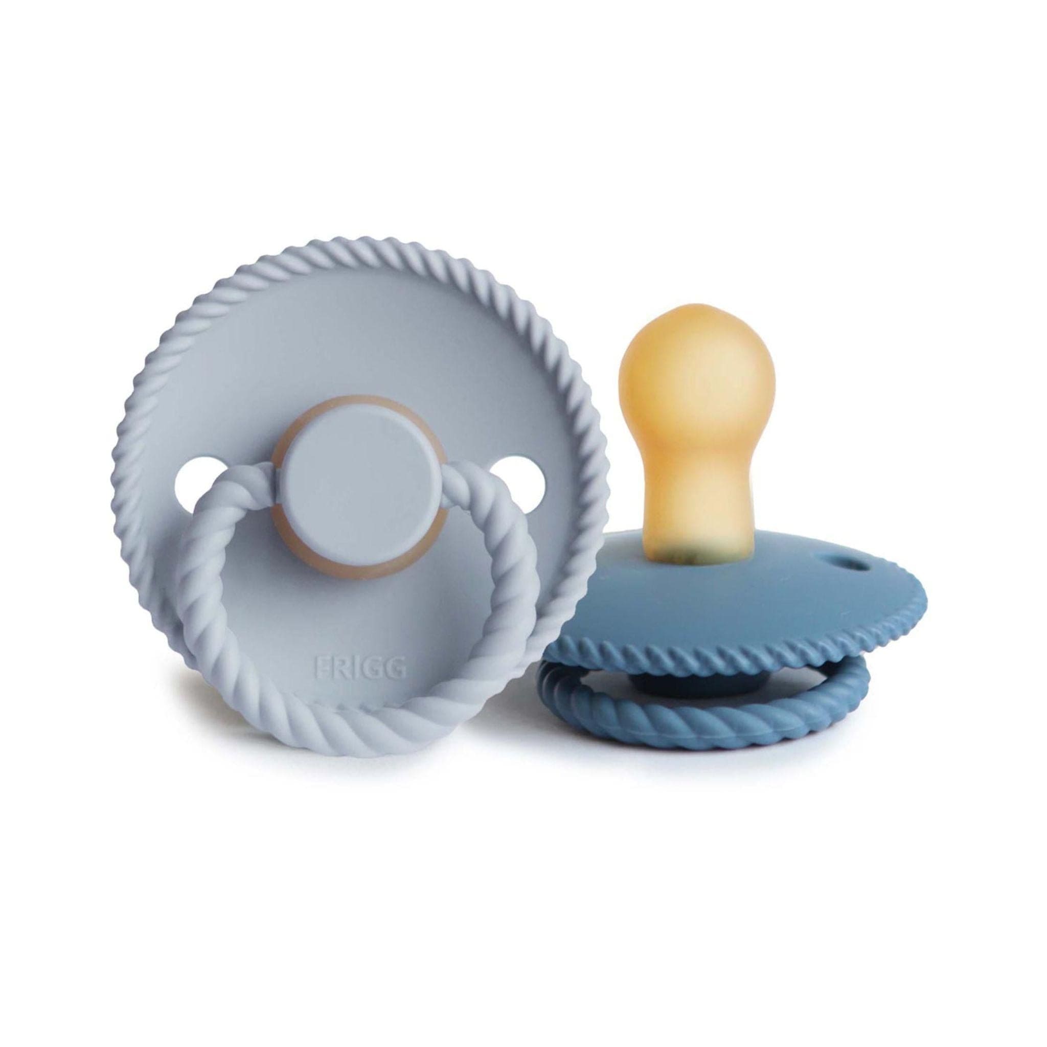FRIGG Rope Pacifier Round 2-Pack Latex - Size 2 (6-18 Months) - Powder Blue & Ocean View