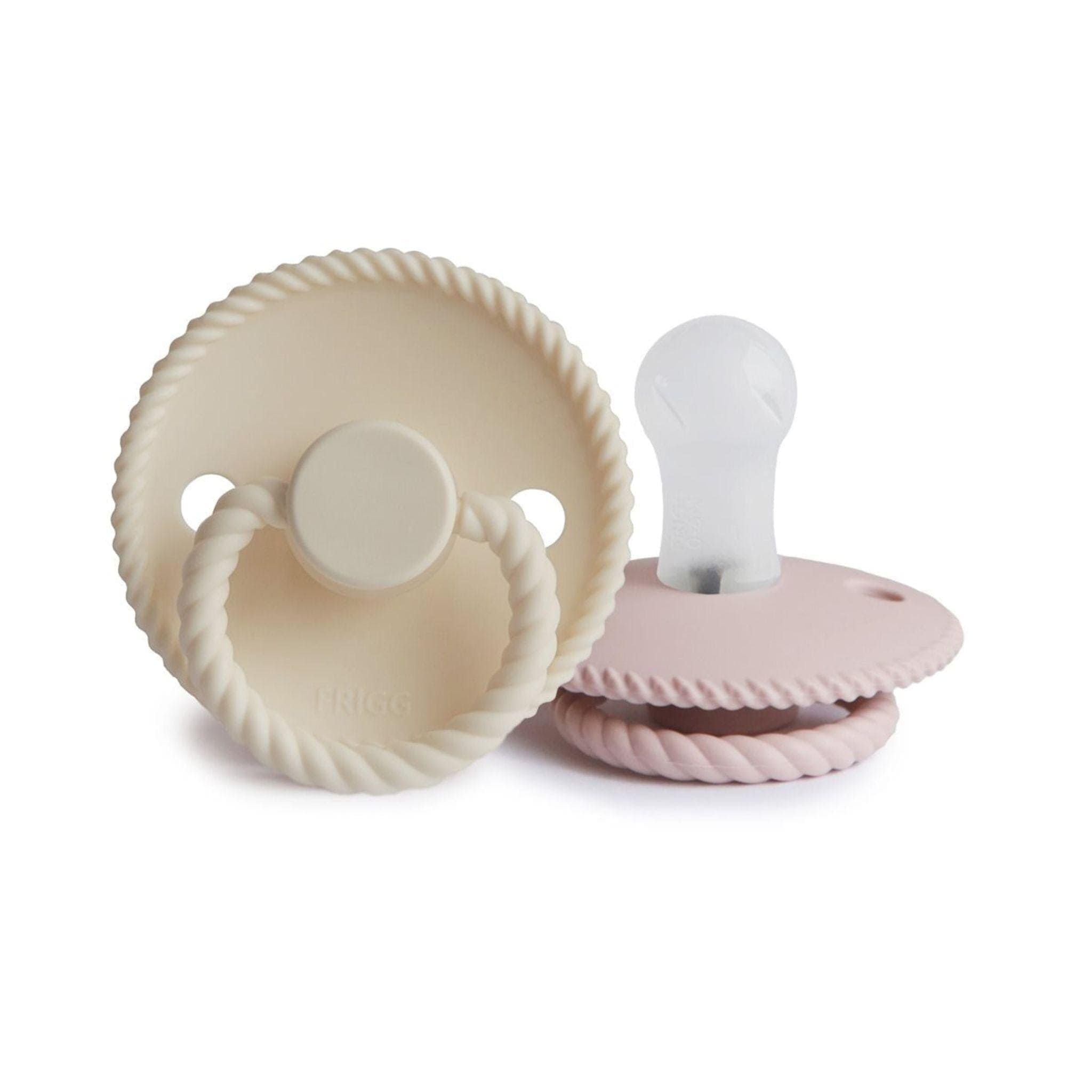 FRIGG Rope Pacifier Round 2-Pack Silicone - Size 1 (0-6 Months) - Cream & Blush