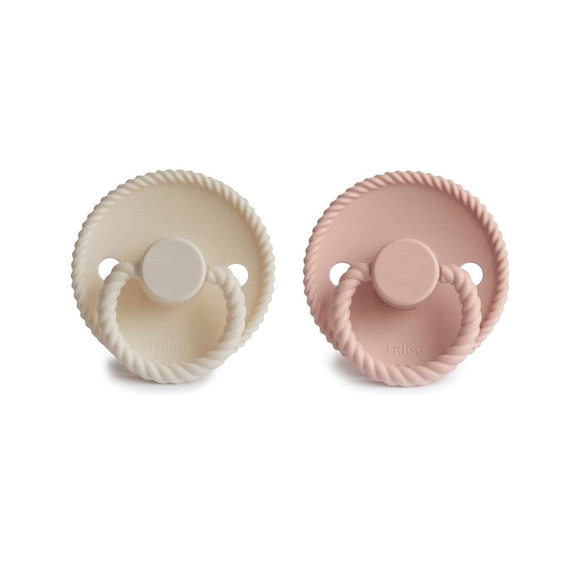 FRIGG Rope Pacifier Round 2-Pack Silicone - Size 1 (0-6 Months) - Cream & Blush