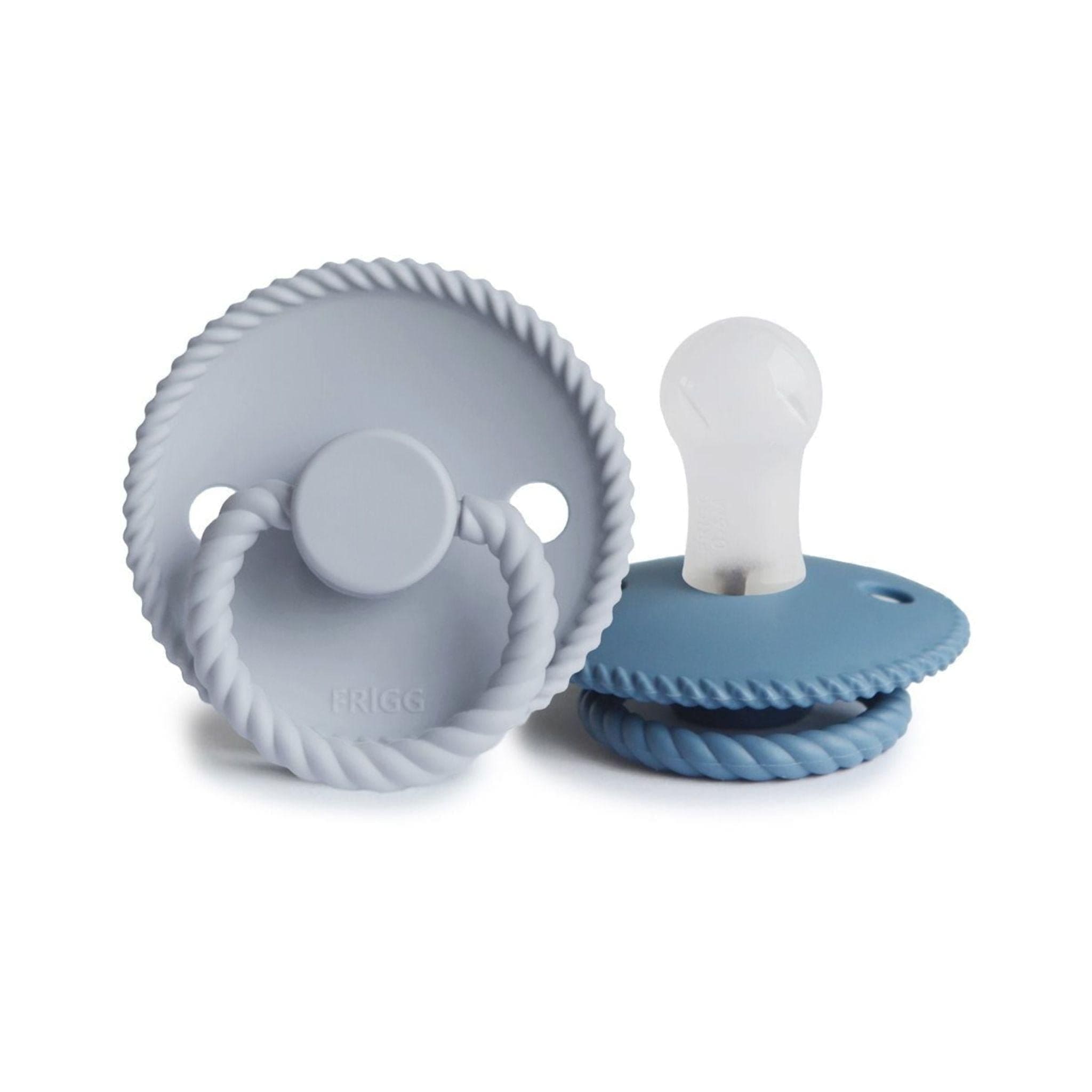 FRIGG Rope Pacifier Round 2-Pack Silicone - Size 1 (0-6 Months) - Ocean View & Powder Blue