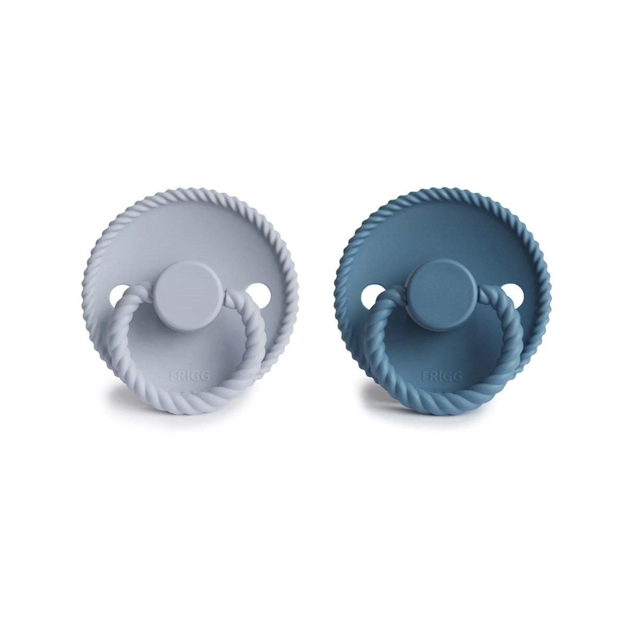 FRIGG Rope Pacifier Round 2-Pack Silicone - Size 1 (0-6 Months) - Ocean View & Powder Blue