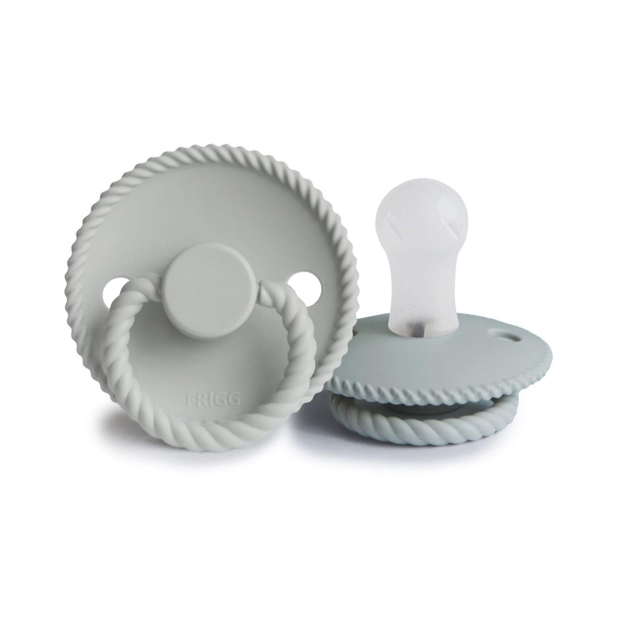 FRIGG Rope Pacifier Round 2-Pack Silicone - Size 1 (0-6 Months) - Silver Gray & French Gray