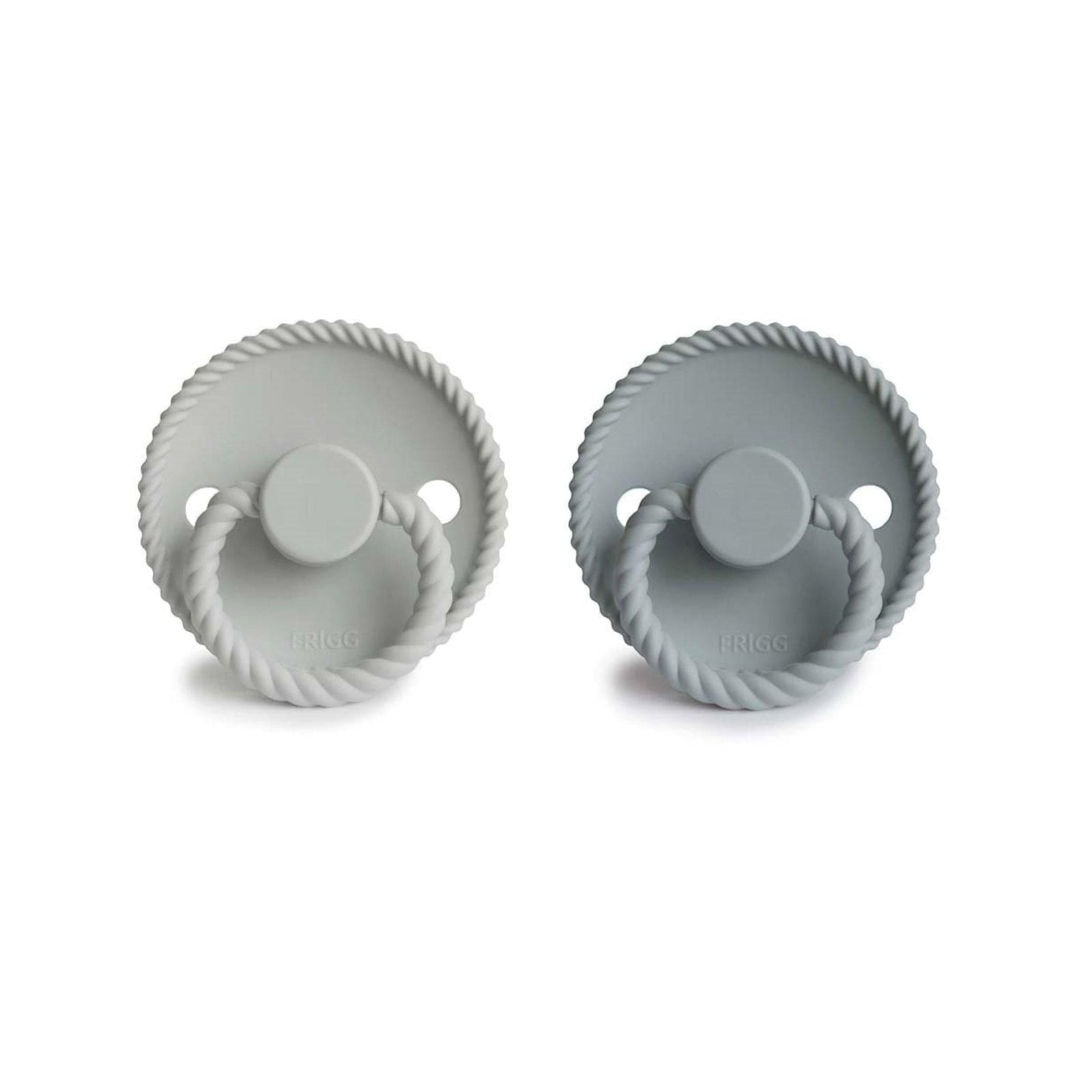 FRIGG Rope Pacifier Round 2-Pack Silicone - Size 1 (0-6 Months) - Silver Gray & French Gray