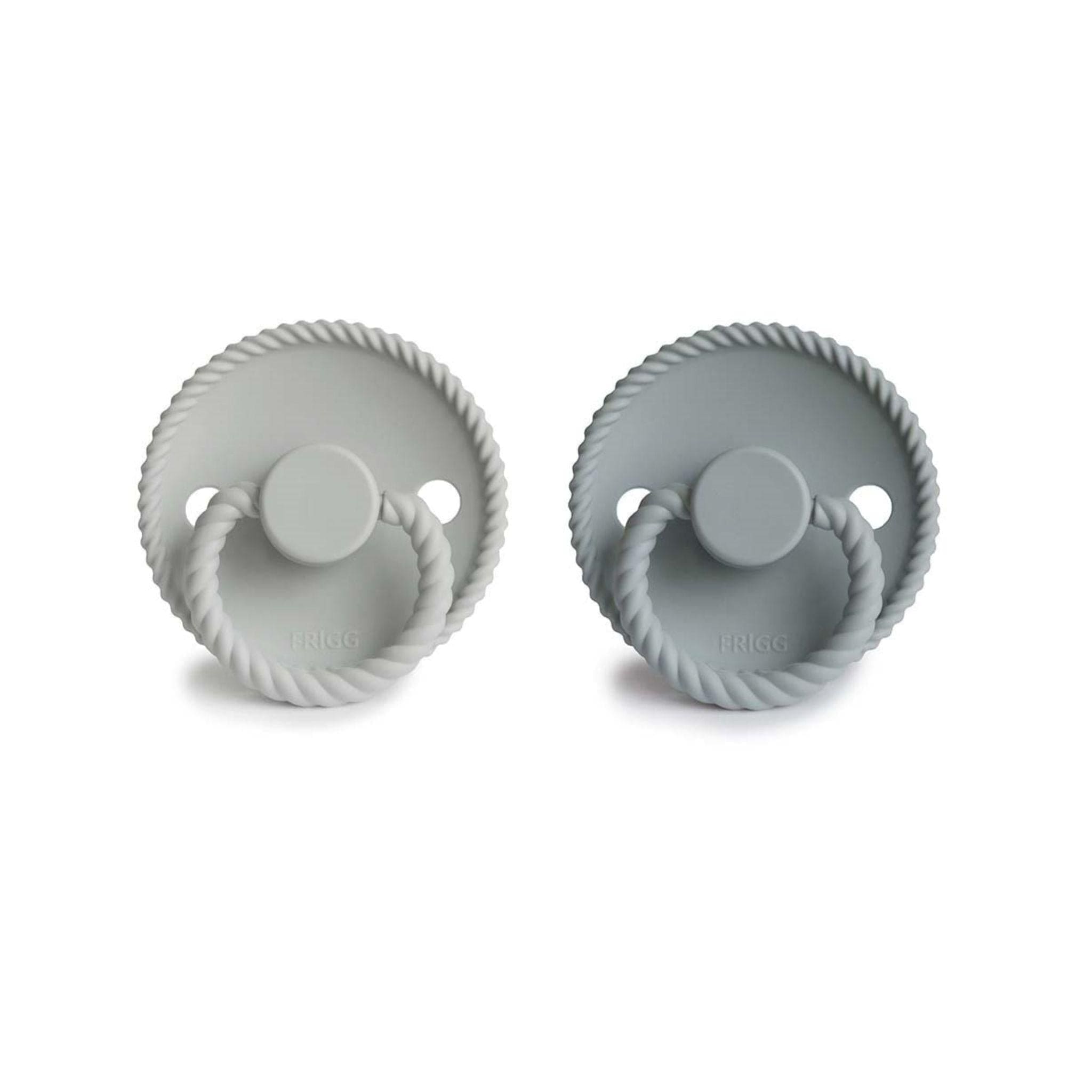 FRIGG Rope Pacifier Round 2-Pack Silicone - Size 1 (0-6 Months) - Silver Gray & French Gray