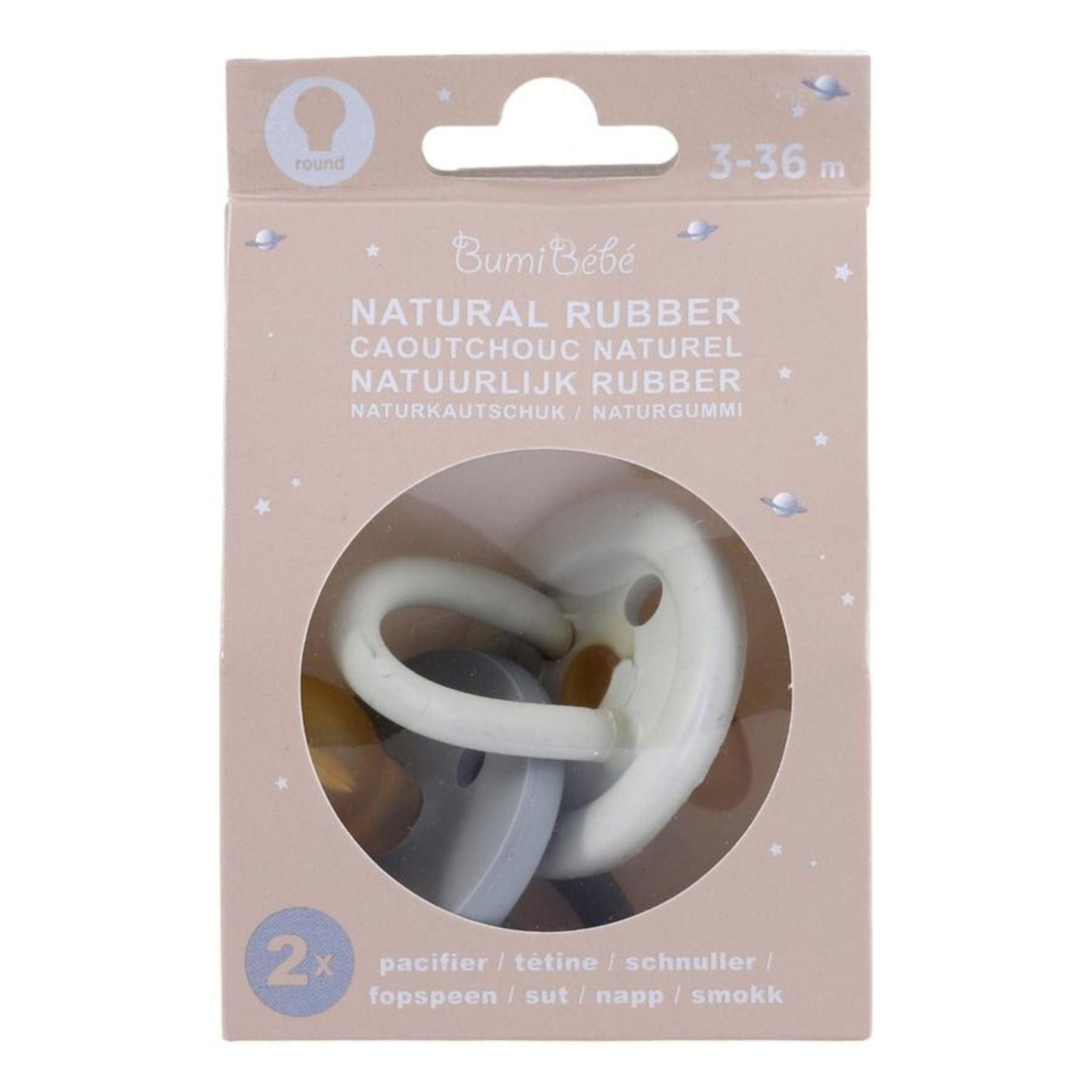 Hevea Natural Rubber Bumibébé Pacifier Round 3-36 Months 2-Pack
