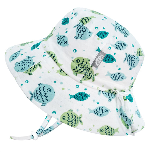 Jan & Jul Kids Gro-With-Me® Cotton Bucket UPF 50+ Sun Hat | Fish Friends