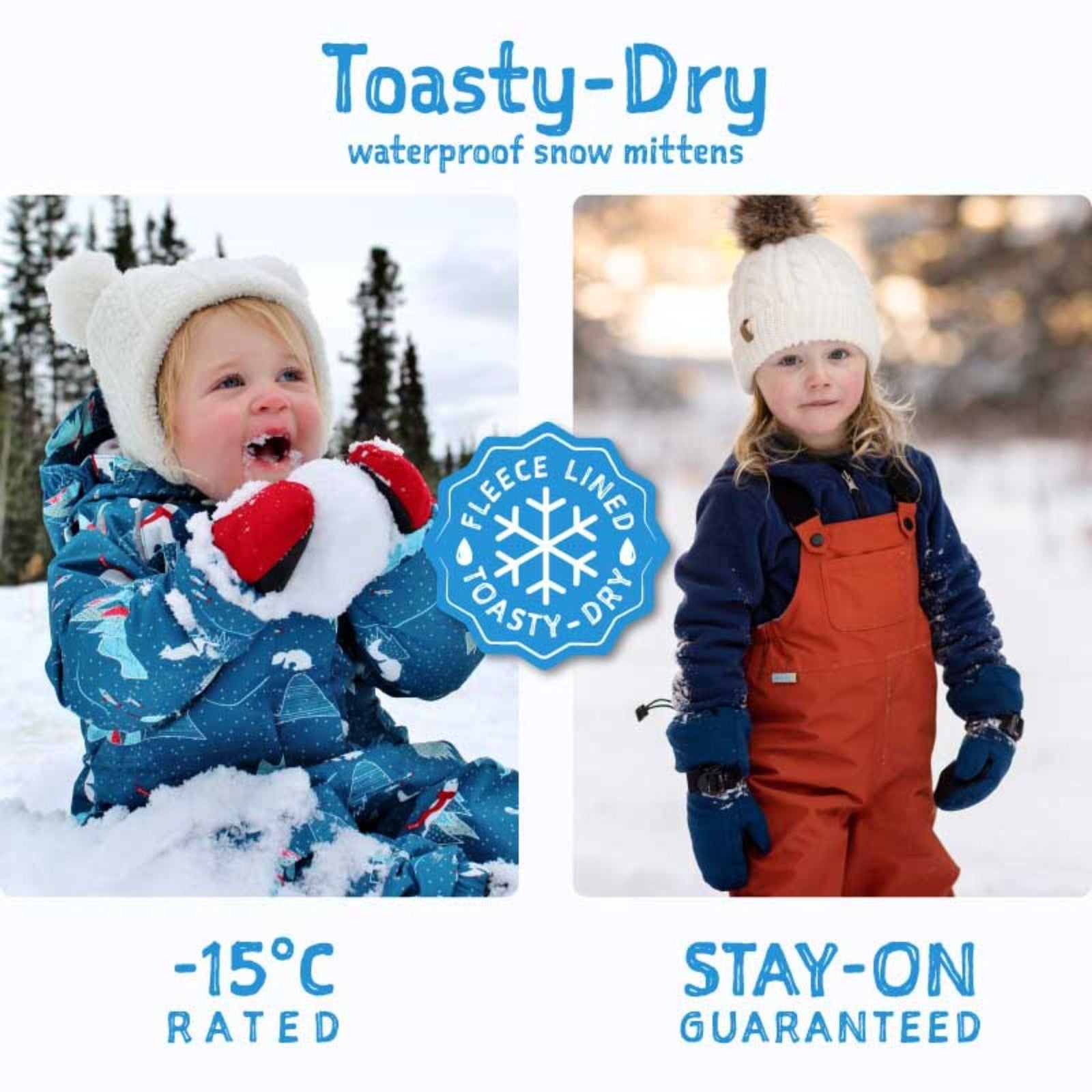 Jan & Jul Toasty-Dry Kids Waterproof Snow Mittens | Rated to -15 °C