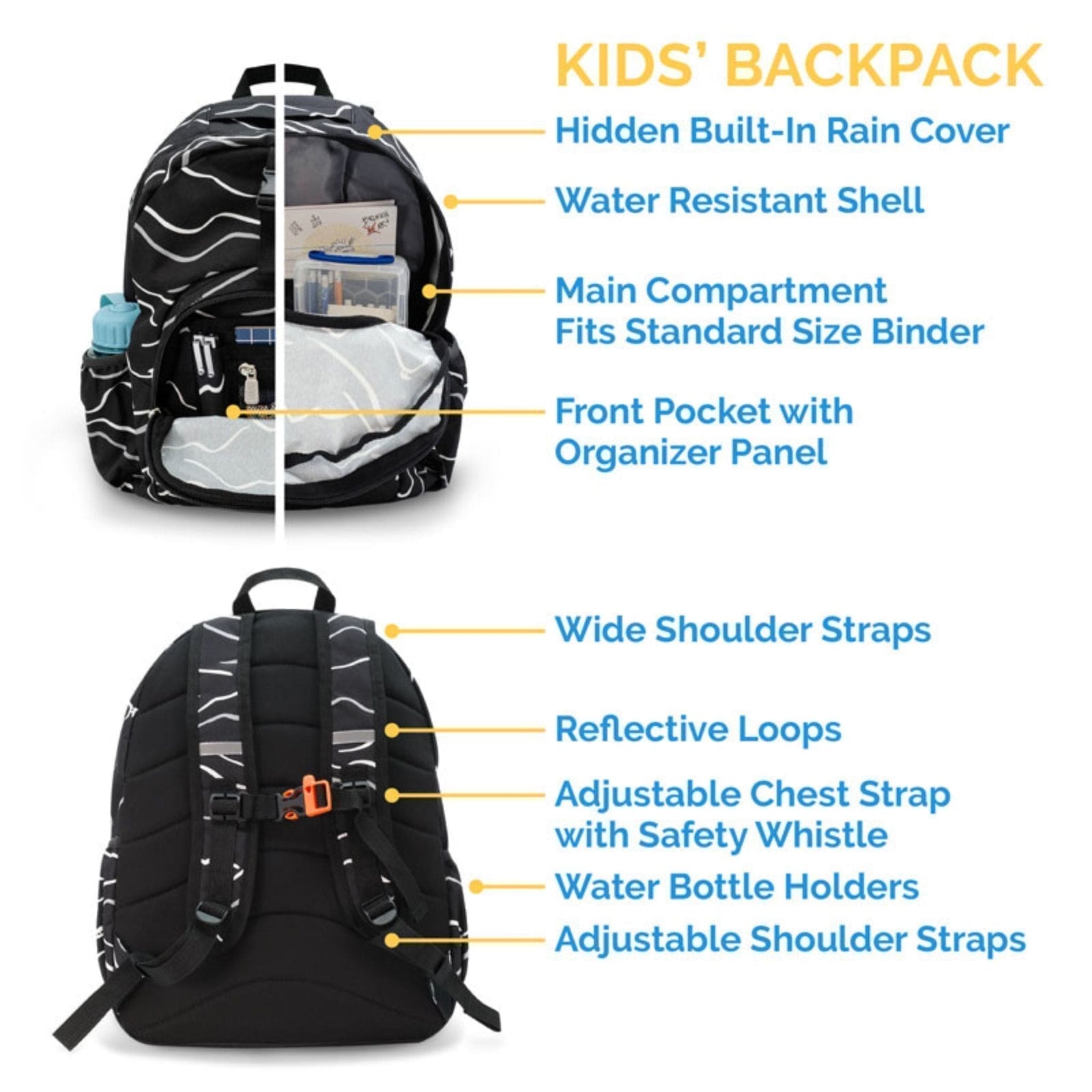 Jan & Jul Little Kids Water-Resistant Backpack with Built-In Waterproof Rain Cover