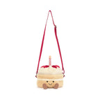 Jellycat Amuseables Birthday Cake Bag 18cm featuring an embroidered smile, plush icing, and corduroy boots.