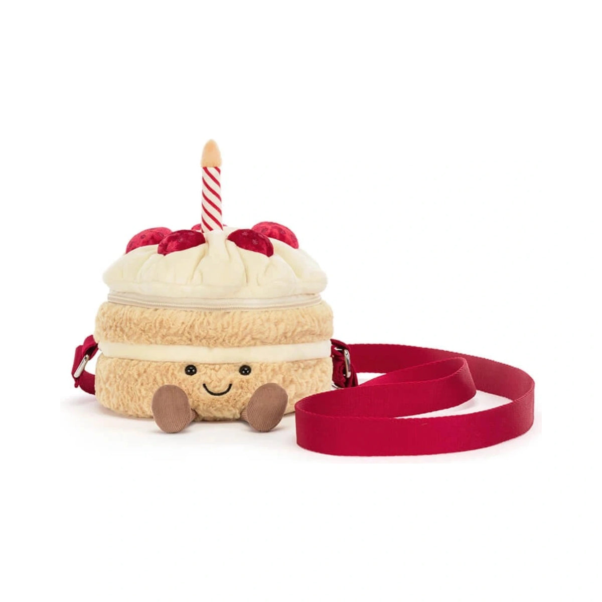 Jellycat Amuseables Birthday Cake Bag 18cm showing front plush panel.