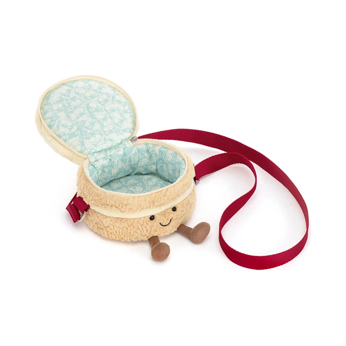 Jellycat Amuseables Birthday Cake Bag 18cm showing smooth fabric lining.